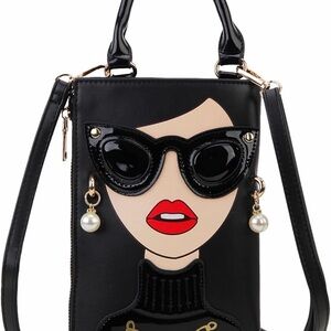 Stylish Black Crossbody Bag with Face Design